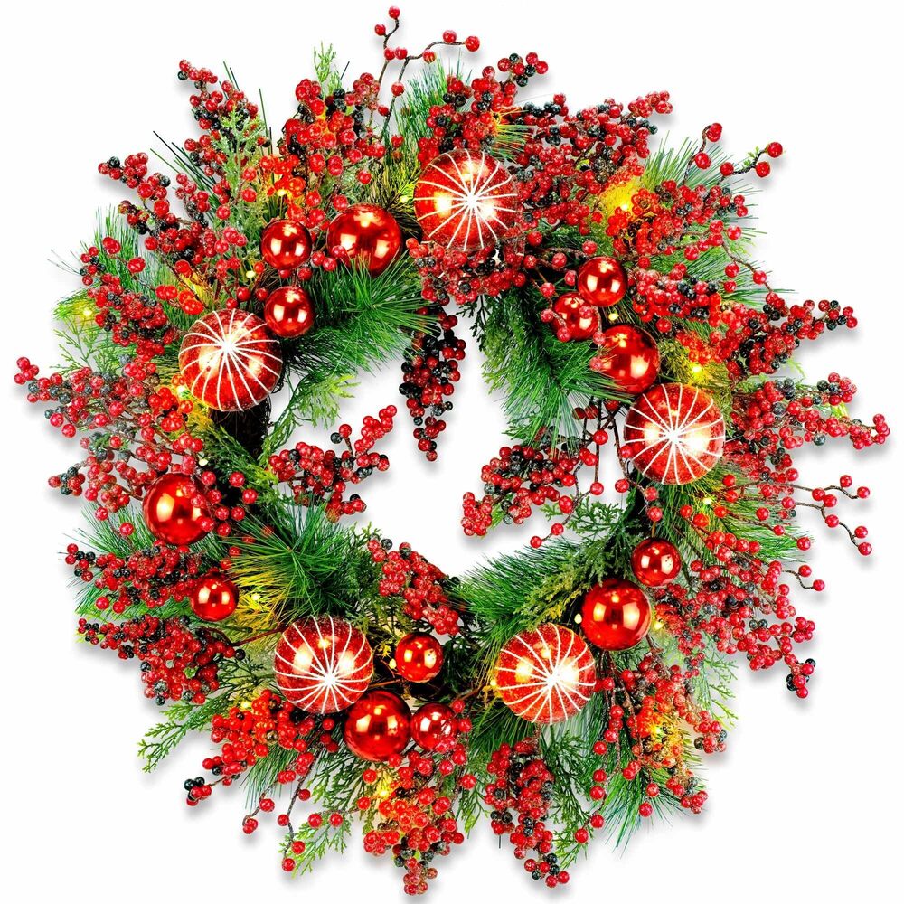 7140 24" Mixed Berries Christmas Wreath - Artificial Holiday Wreath